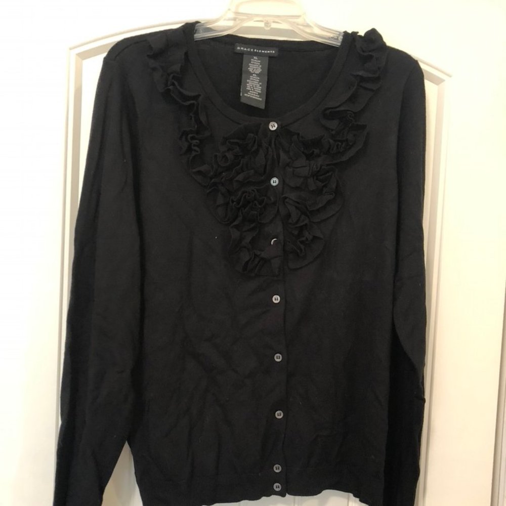 Black Ruffle Cardigan - Picture 1 of 3